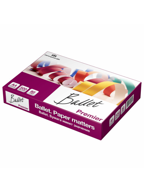Бумага офисная А4, 80 г/м2, 500 л., марка А, BALLET PREMIER, Россия, 160% (CIE)