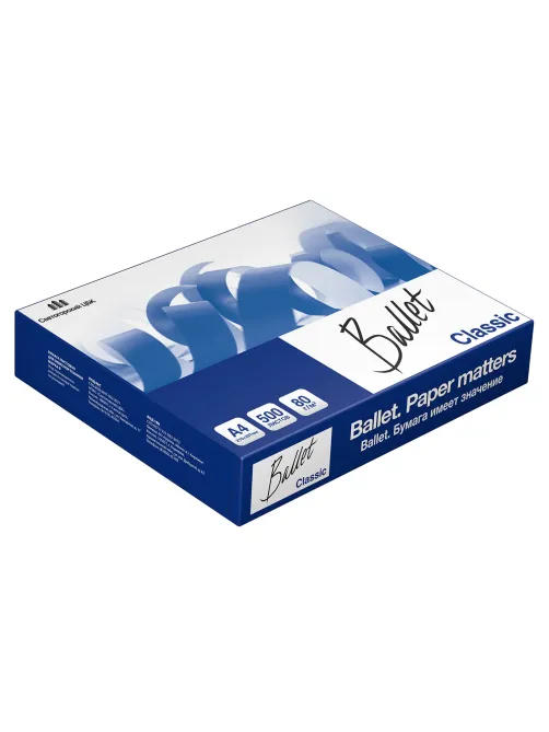 Бумага офисная А4, 80 г/м2, 500 л., марка В, BALLET CLASSIC, Россия, 153% (CIE)