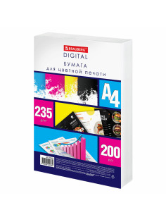 Бумага для цветной лазерной печати А4, ПЛОТНАЯ 235 г/м2, 200 л., BRAUBERG DIGITAL, 145% (CIE), 115385