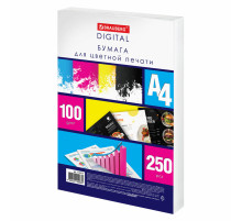 Бумага для цветной лазерной печати А4, ПЛОТНАЯ 100 г/м2, 250 л., BRAUBERG DIGITAL, 145% (CIE), 115377