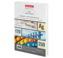 Бумага BRAUBERG DIGITAL SILK мелованная, матовая, А4, 170 г/м, 250 л., для полноцветной лазерной печати,130% (CIE), 116398