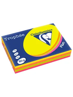 Бумага цветная CLAIREFONTAINE, А4, 80 г/м2, 500 л. (4 цвета x 125 л.), микс неон, Франция, 1705SC