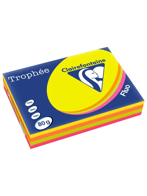 Бумага цветная CLAIREFONTAINE, А4, 80 г/м2, 500 л. (4 цвета x 125 л.), микс неон, Франция, 1705SC