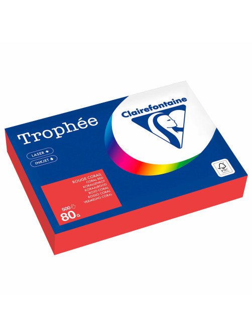 Бумага цветная CLAIREFONTAINE, А4, 80 г/м2, 500 л., интенсив, кораллово-красный, Франция, 8175PC