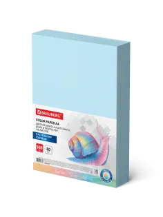 Бумага цветная BRAUBERG, А4, 80 г/м2, 500 л., пастель, голубая, для офисной техники, 115218