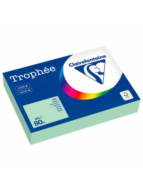 Бумага цветная CLAIREFONTAINE, А4, 80 г/м2, 500 л., пастель, зеленая, Франция, 1975PC