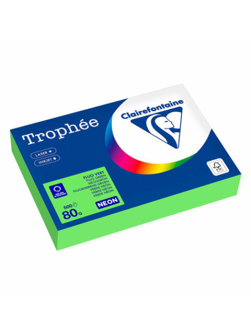 Бумага цветная CLAIREFONTAINE, А4, 80 г/м2, 500 л., неон, зеленый, Франция, 2975C, 2975PC