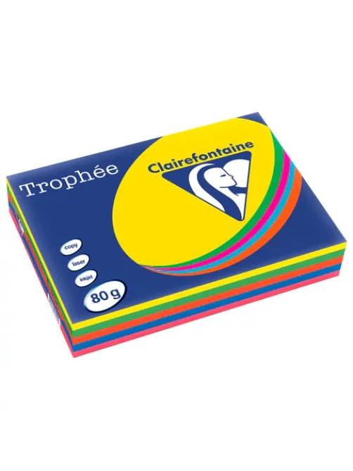Бумага цветная CLAIREFONTAINE, А4, 80 г/м2, 500 л. (5 цветов x 100 л.), микс интенсив, Франция, 1704SC