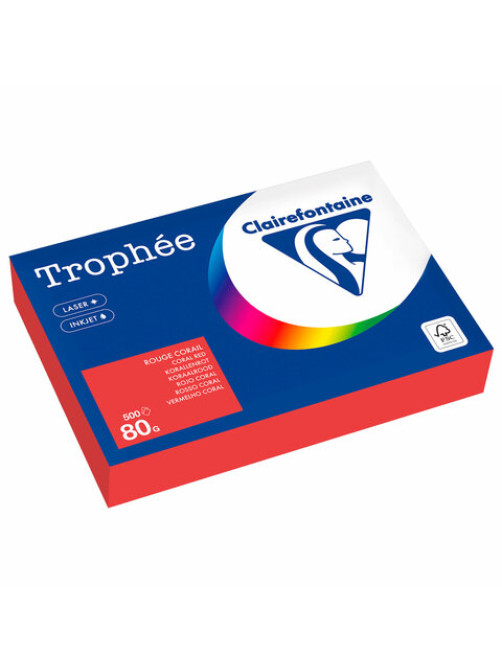 Бумага цветная CLAIREFONTAINE, А4, 80 г/м2, 500 л., интенсив, кораллово-красный, Франция, 8175PC