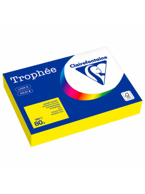 Бумага цветная CLAIREFONTAINE, А4, 80 г/м2, 500 л., интенсив, ярко-желтый, Франция, 1877C, 1877PC