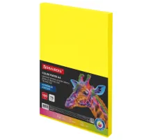 Бумага цветная BRAUBERG, А4, 75 г/м2, 100 л., НЕОН, желтая, для офисной техники, 116670