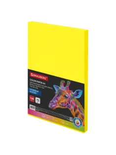 Бумага цветная BRAUBERG, А4, 75 г/м2, 100 л., НЕОН, желтая, для офисной техники, 116670