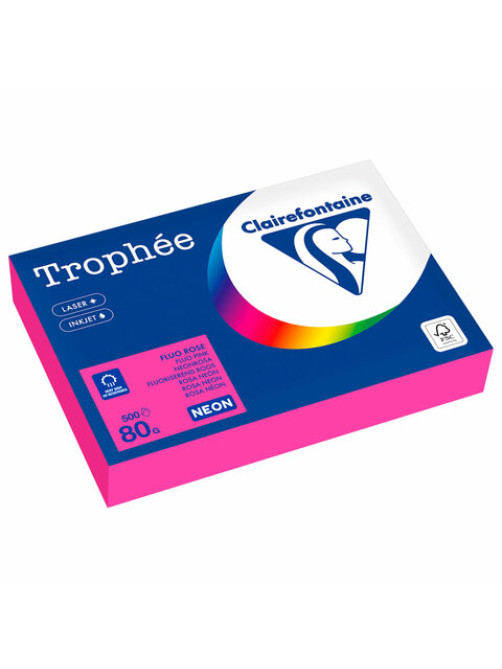 Бумага цветная CLAIREFONTAINE, А4, 80 г/м2, 500 л., неон, розовый, Франция, 2973PC