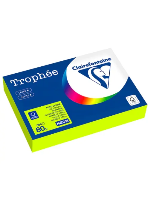 Бумага цветная CLAIREFONTAINE, А4, 80 г/м2, 500 л., неон, желтый, Франция, 2977PC