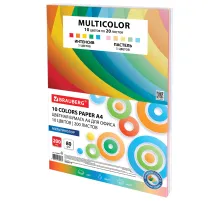 Бумага цветная 10 цветов BRAUBERG MULTICOLOR, А4, 80 г/м2, 200 л. (10 цветов x 20 листов), 114209