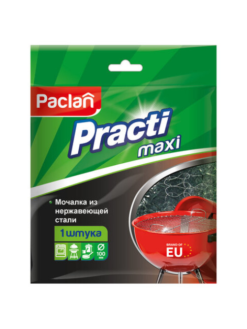 Губка (мочалка) металлическая, сетчатая, 38 г, БОЛЬШАЯ, для посуды, гриля, плиты, PACLAN 