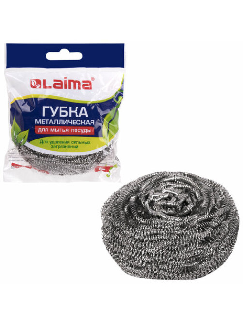 Губка (мочалка) металлическая, спиральная, 50 г, БОЛЬШАЯ, для посуды, гриля, плиты, LAIMA, 603101