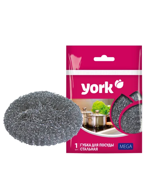 Губка (мочалка) металлическая, 40 г, МЕГА, для посуды, гриля, плиты, YORK, 003030