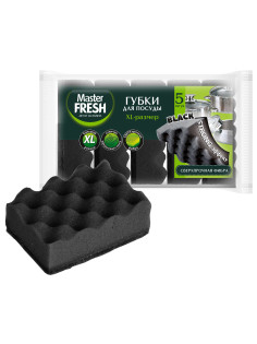 Губки для посуды 9,5х6,5 см XL STRONG effect, КОМПЛЕКТ 5 шт., черные, Master FRESH