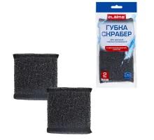 Губка-скрабер 11х10х1,5 см, поролон + металлическая оплетка КОМПЛЕКТ 2 штуки, посуда, уборка, LAIMA, 700058