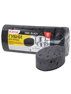 Губки для посуды 9,5х6,5х3,5 см, КОМПЛЕКТ 6 шт., OVAL BLACK, КРУПНОПОРИСТЫЙ поролон с абразивным слоем, LAIMA, 608649