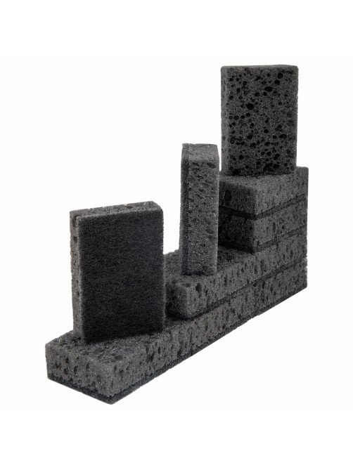 Губки для посуды 9,8х6,6х3 см, КОМПЛЕКТ 10 шт., SQUARE BLACK, КРУПНОПОРИСТЫЙ поролон с абразивным слоем, LAIMA, 608648