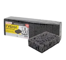 Губки для посуды 9,8х6,6х3 см, КОМПЛЕКТ 10 шт., SQUARE BLACK, КРУПНОПОРИСТЫЙ поролон с абразивным слоем, LAIMA, 608648