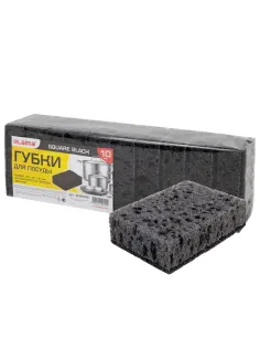 Губки для посуды 9,8х6,6х3 см, КОМПЛЕКТ 10 шт., SQUARE BLACK, КРУПНОПОРИСТЫЙ поролон с абразивным слоем, LAIMA, 608648