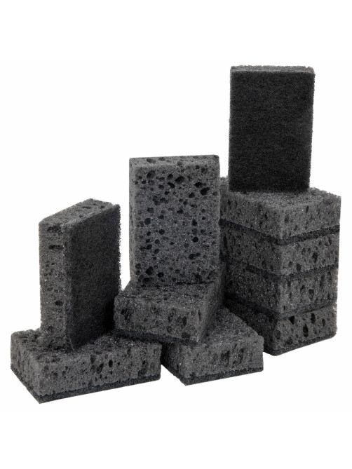 Губки для посуды 9,8х6,6х3 см, КОМПЛЕКТ 10 шт., SQUARE BLACK, КРУПНОПОРИСТЫЙ поролон с абразивным слоем, LAIMA, 608648