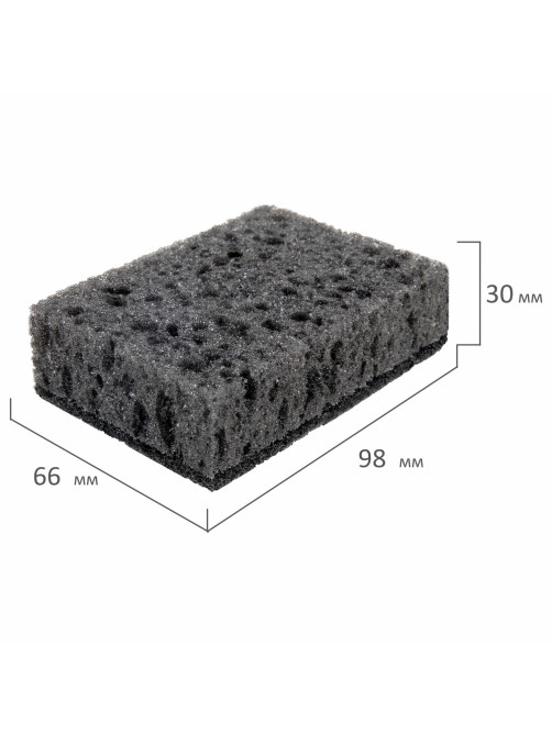 Губки для посуды 9,8х6,6х3 см, КОМПЛЕКТ 10 шт., SQUARE BLACK, КРУПНОПОРИСТЫЙ поролон с абразивным слоем, LAIMA, 608648