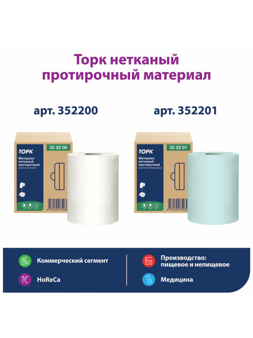 Протирочный нетканый материал TORK Advanced, 253 листа в рулоне, 39,5х27,6 см, бирюзовый, 352201