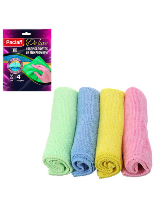 Салфетки из МИКРОФИБРЫ универсальные 30х30 см, КОМПЛЕКТ 4 шт., Practi Microfiber, 240 г/м2, PACLAN, 74825, 410260