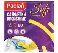 Салфетки универсальные, 38х38 см, КОМПЛЕКТ 3 шт., 110 г/м2, вискоза, PACLAN 