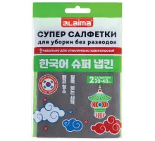 Салфетка КОРЕЙСКАЯ УМНАЯ для дома и авто УБОРКА БЕЗ РАЗВОДОВ, 30х40 см, НАБОР 2 штуки, УНИВЕРСАЛЬНАЯ, LAIMA, 700222