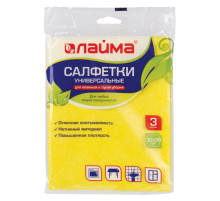 Салфетки ВИСКОЗНЫЕ универсальные MEGA, 30х38 см, КОМПЛЕКТ 3 шт., 90 г/м2, желтые, LAIMA, К4022, 601560