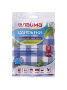 Салфетки ВИСКОЗНЫЕ универсальные MEGA, 30х38 см, КОМПЛЕКТ 5 шт., 75 г/м2, с ПЕРФОРАЦИЕЙ, LAIMA, К4123, 605483
