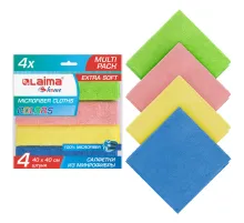 Салфетка из МИКРОФИБРЫ универсальная 40х40 см, КОМПЛЕКТ 4 шт., MULTI PRO COLOUR, 280 г/м2, LAIMA, 607793