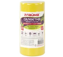 Салфетки ВИСКОЗНЫЕ универсальные STANDART, 18х25 см, В РУЛОНЕ 30 шт., 80 г/м2, желтые, LAIMA, К4128, 605493