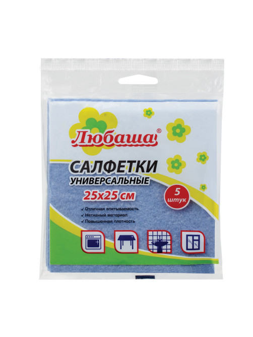 Салфетки ВИСКОЗНЫЕ универсальные MEDIUM, 25х25 см, КОМПЛЕКТ 5 шт., 80 г/м2, ЛЮБАША, К4122, 605501