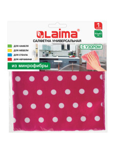 Салфетка из МИКРОФИБРЫ универсальная, 40х40 см, горошек, 250 г/м2, LAIMA, 607582