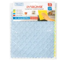 Салфетки из МИКРОФИБРЫ ГУБЧАТЫЕ 17х20 см, КОМПЛЕКТ 3 шт., 3 слоя, ассорти, 440 г/м2, LAIMA, 606657