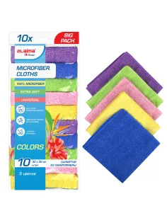 Салфетки из МИКРОФИБРЫ 30х30 см MULTI COLOUR, big pack, КОМПЛЕКТ 10 шт., 180 г/м2, LAIMA HOME, 607794