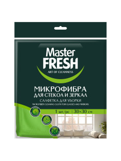 Салфетка из МИКРОФИБРЫ для стекол и зеркал 30х30 см, зеленая, 280 г/м2, MASTER FRESH