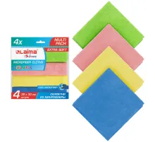 Салфетка из МИКРОФИБРЫ универсальная 30х30 см, КОМПЛЕКТ 4 шт., MULTI PRO COLOUR, 280 г/м2, LAIMA, 607792