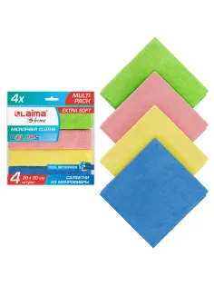 Салфетка из МИКРОФИБРЫ универсальная 30х30 см, КОМПЛЕКТ 4 шт., MULTI PRO COLOUR, 280 г/м2, LAIMA, 607792