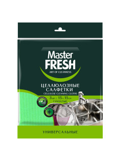 Салфетки целлюлозные (губчатые) 15х15 см, КОМПЛЕКТ 3 шт., зеленые, MASTER FRESH
