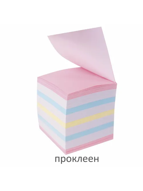 Блок для записей проклеенный, 9х9х9 см, плотность 65 г/м2, цветной с белым, STAFF, 129208