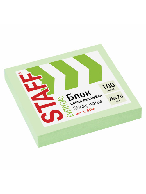 Блок самоклеящийся (стикеры), STAFF, 76х76 мм, 100 листов, зеленый, 126498