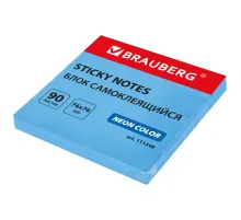 Блок самоклеящийся (стикеры) BRAUBERG НЕОНОВЫЙ 76х76 мм, 90 листов, голубой, 111348
