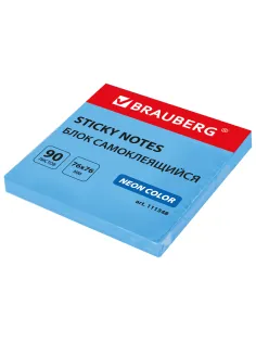 Блок самоклеящийся (стикеры) BRAUBERG НЕОНОВЫЙ 76х76 мм, 90 листов, голубой, 111348